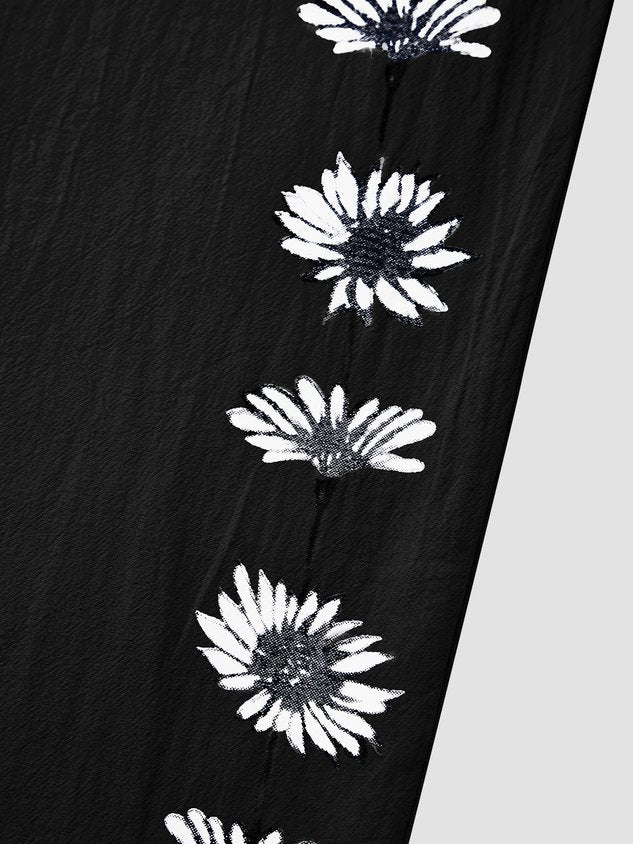 Women Casual Loosen Pockets Floral Pants