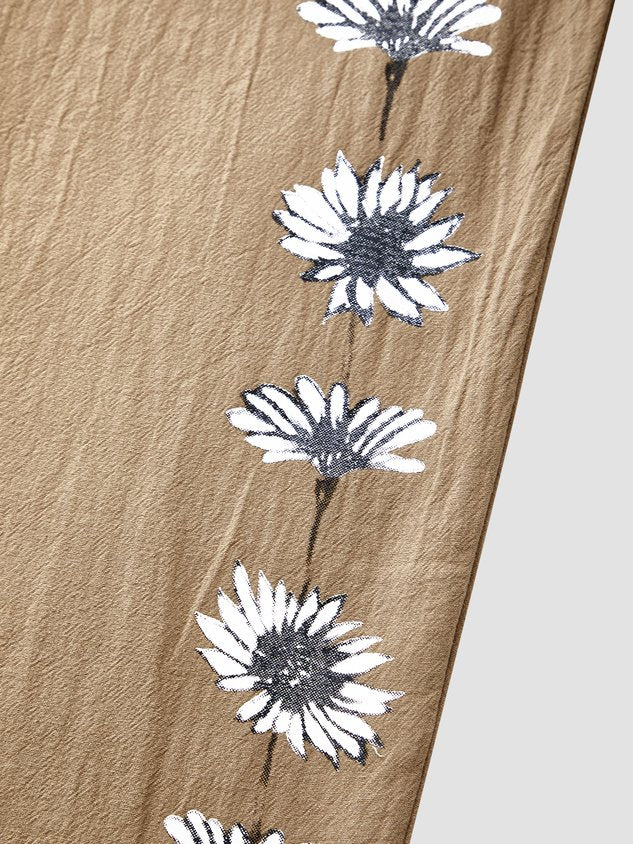 Women Casual Loosen Pockets Floral Pants